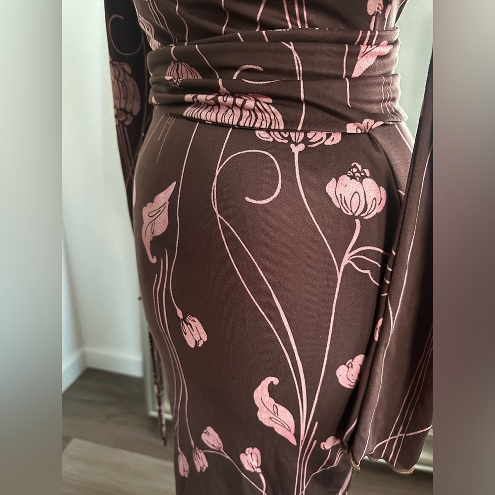 Vintage 70s Valentine Gallery Jill & Jan Dudensing Silk Floral Wrap Dress Size 2 - Picture 5 of 15